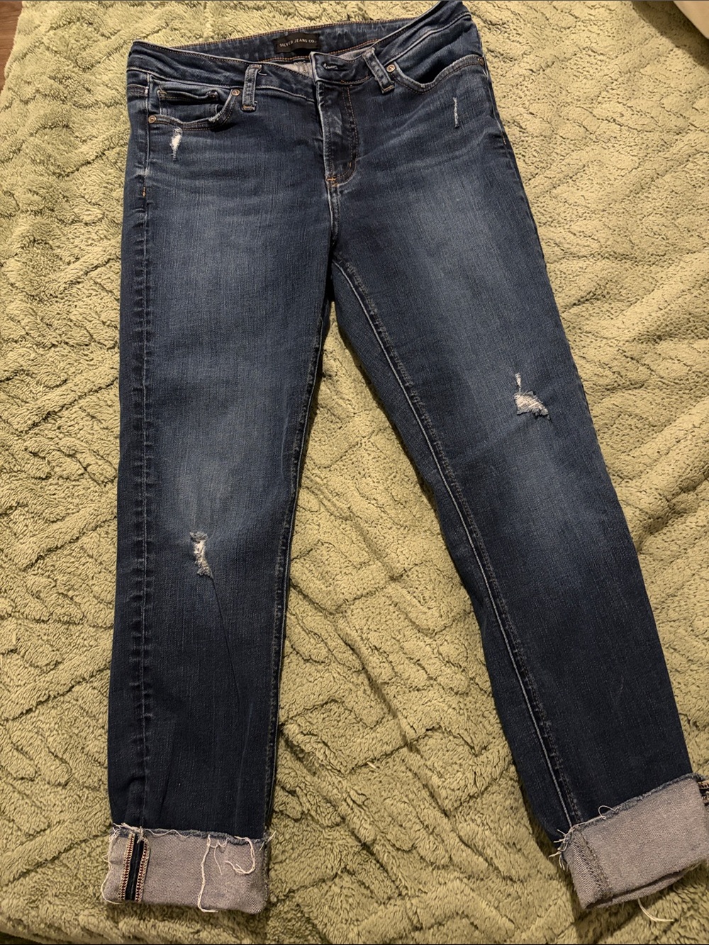 Silver Jeans Dark Blue Distressed Ankle Crop